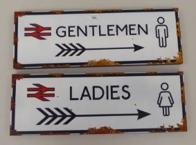 Two modern aged metal signs 'Ladies' and 'Gentlemen'  8" x 23"