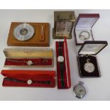 Pocket watches; wristwatches; a barometer; and a Matthew Norman carriage timepiece  6"h