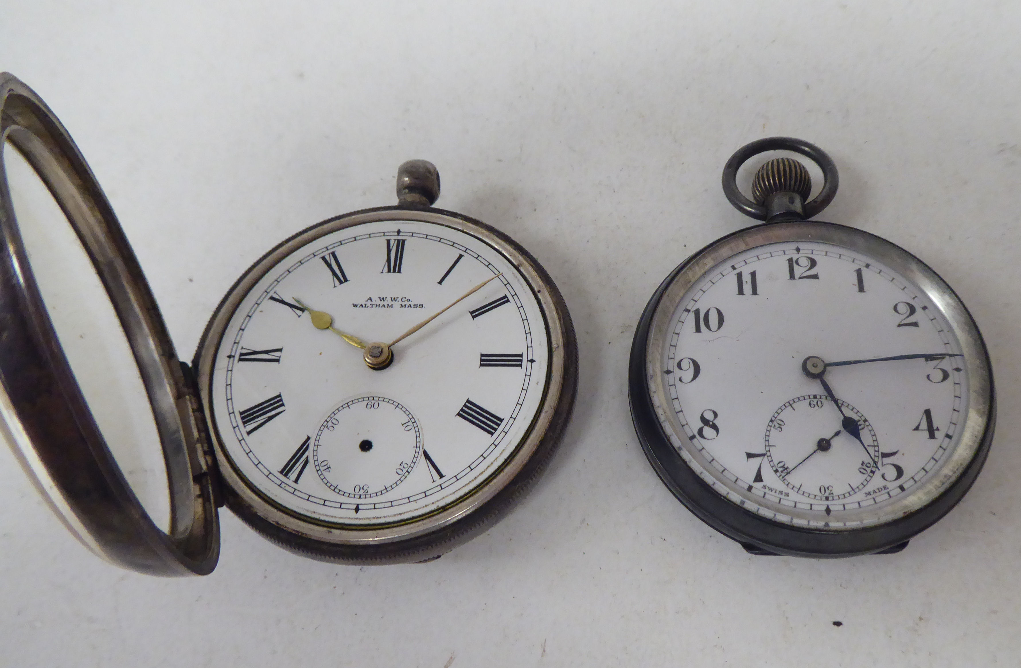 A Waltham silver cased pocketwatch, faced by a Roman dial; and another, faced by an Arabic dial - Image 6 of 6