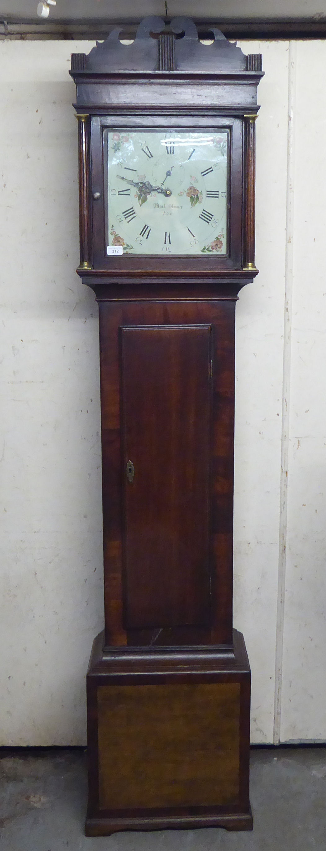 An early 19thC oak longcase clock; the movement with a painted Roman dial  inscribed mark Skinner of