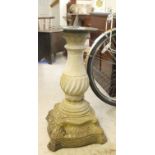 A composition stone pedestal with a cast metal sundial top  29"h overall
