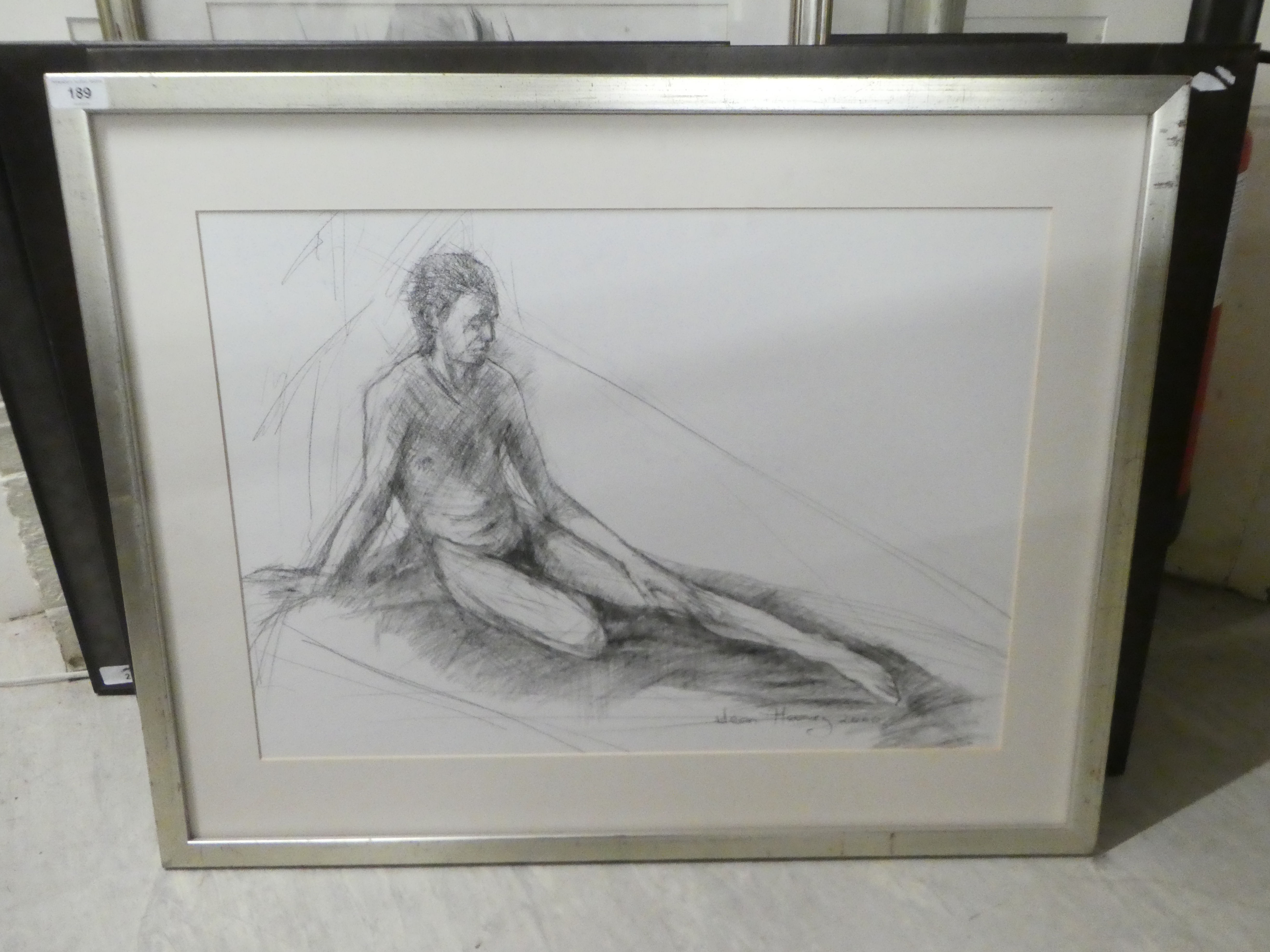 Pictures: to include Jean Harvey - a seated nude  charcoal  bears a signature  17" x 24"  framed - Image 2 of 8
