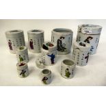 Ten late 19thC Chinese porcelain brush pots, each decorated with Chinese characters and figures  1.