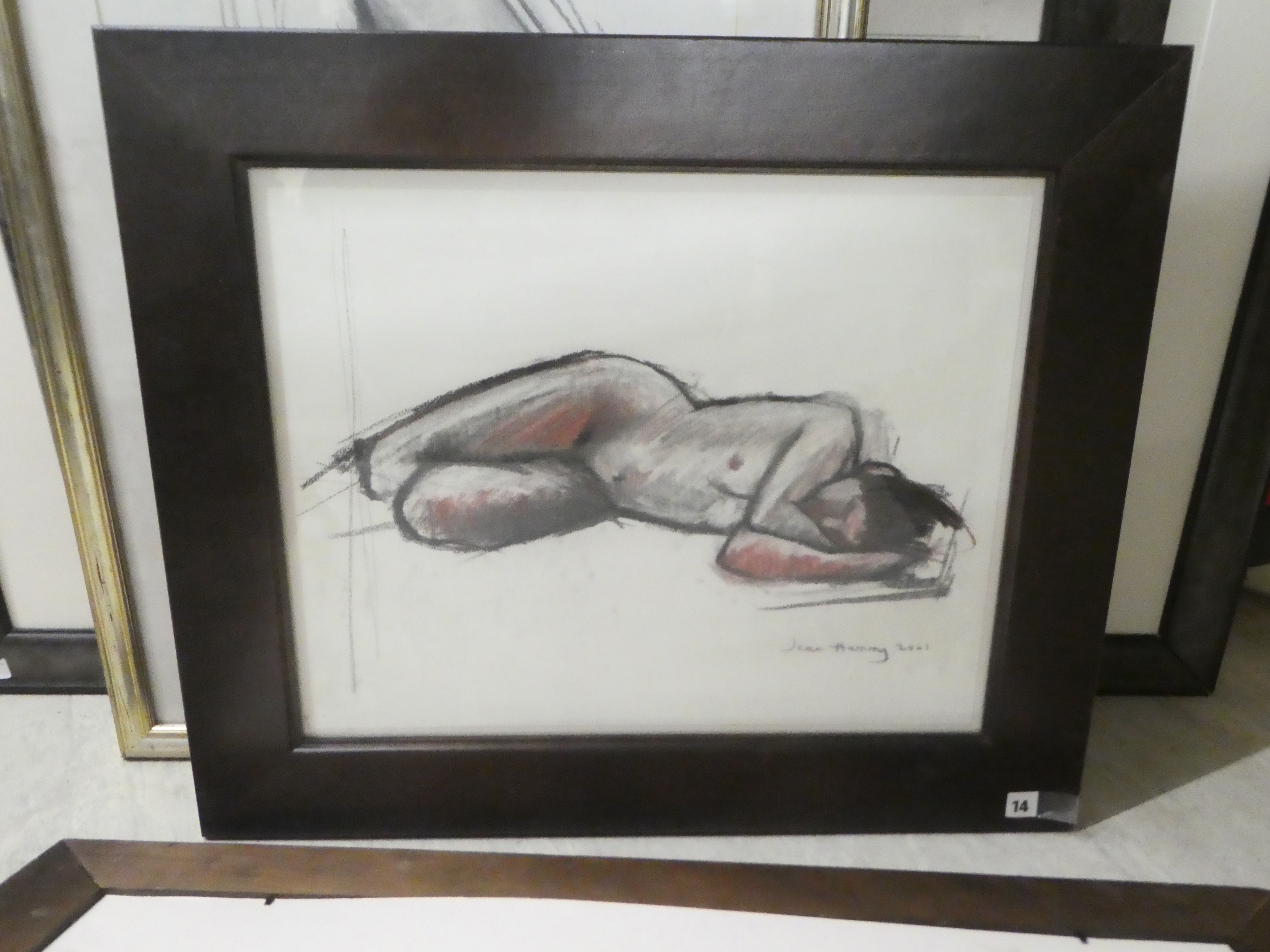 Pictures: to include Jean Harvey - a seated nude  charcoal  bears a signature  17" x 24"  framed - Image 4 of 8