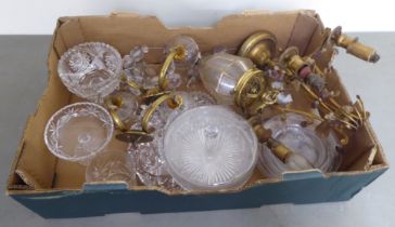 Glassware and light fittings: to include a pendant light fitting with gilt metal mounts  8"h