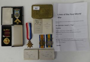 Military and other collectables: to include Great War medals, awarded to PTE JJ Page 13237 Bedf.