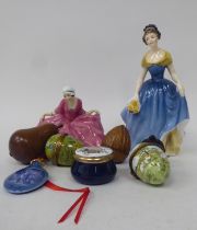 A mixed lot: to include a Royal Doulton china figure 'Melanie'  HN2271  8"h