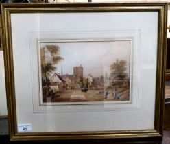 John Edwin Oldfield - 'A Continental Town'  watercolour  bears a signature  7" x 10"  framed