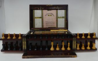 A late Victorian stained beech cased games compendium  comprising chess, drafts, steeple chase and a