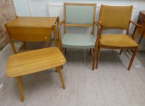 Mid 20thC furniture: to include a D-Scan teak framed dining chair with an upholstered back and seat,