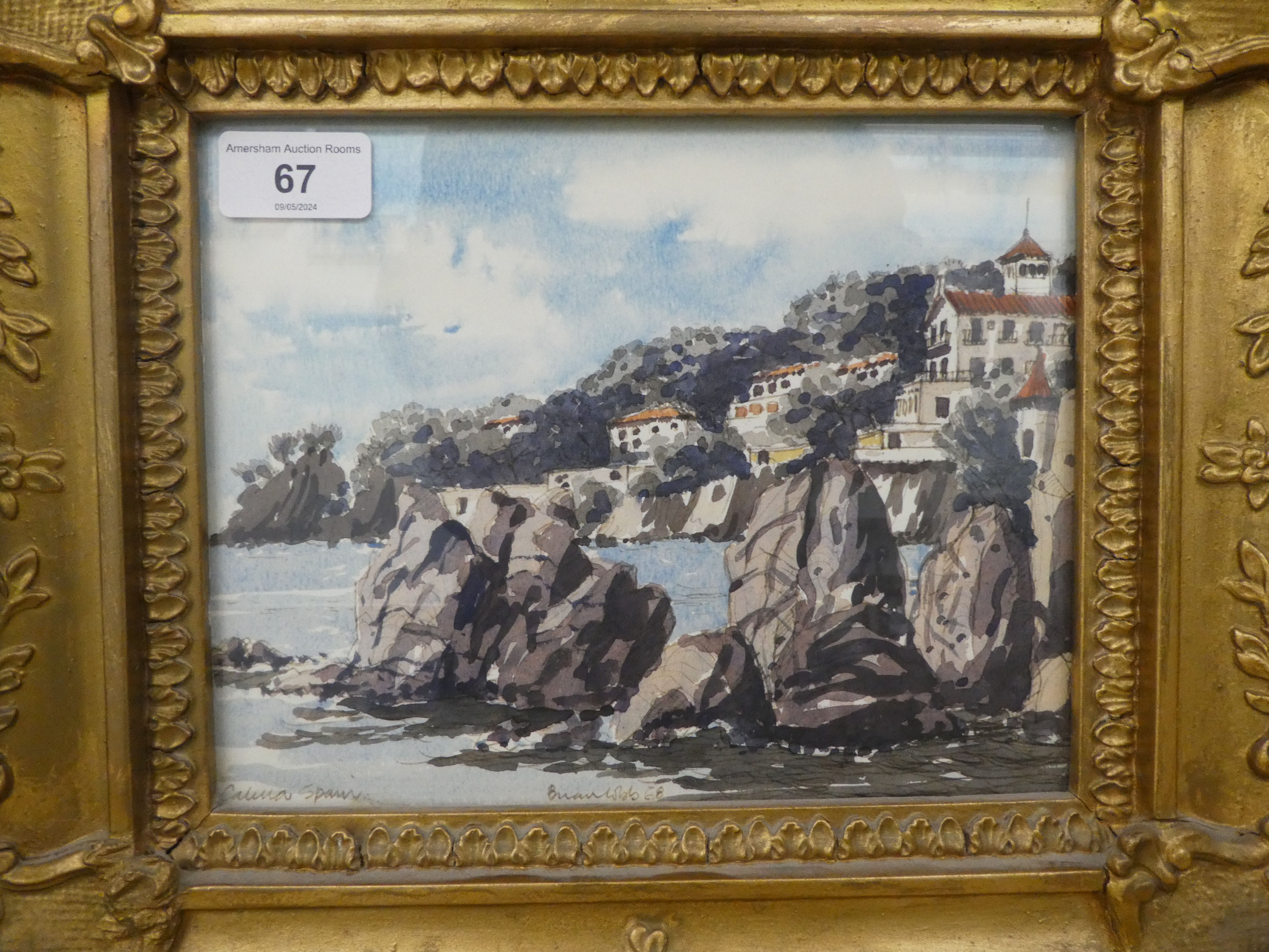Brian Webb - a Spanish coastline  watercolour  bears a signature & dated '68  7" x 9"  framed - Image 2 of 4
