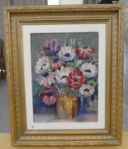 G Payne - a still life study  mixed flowers in a vase  oil on canvas  bears a signature  10" x