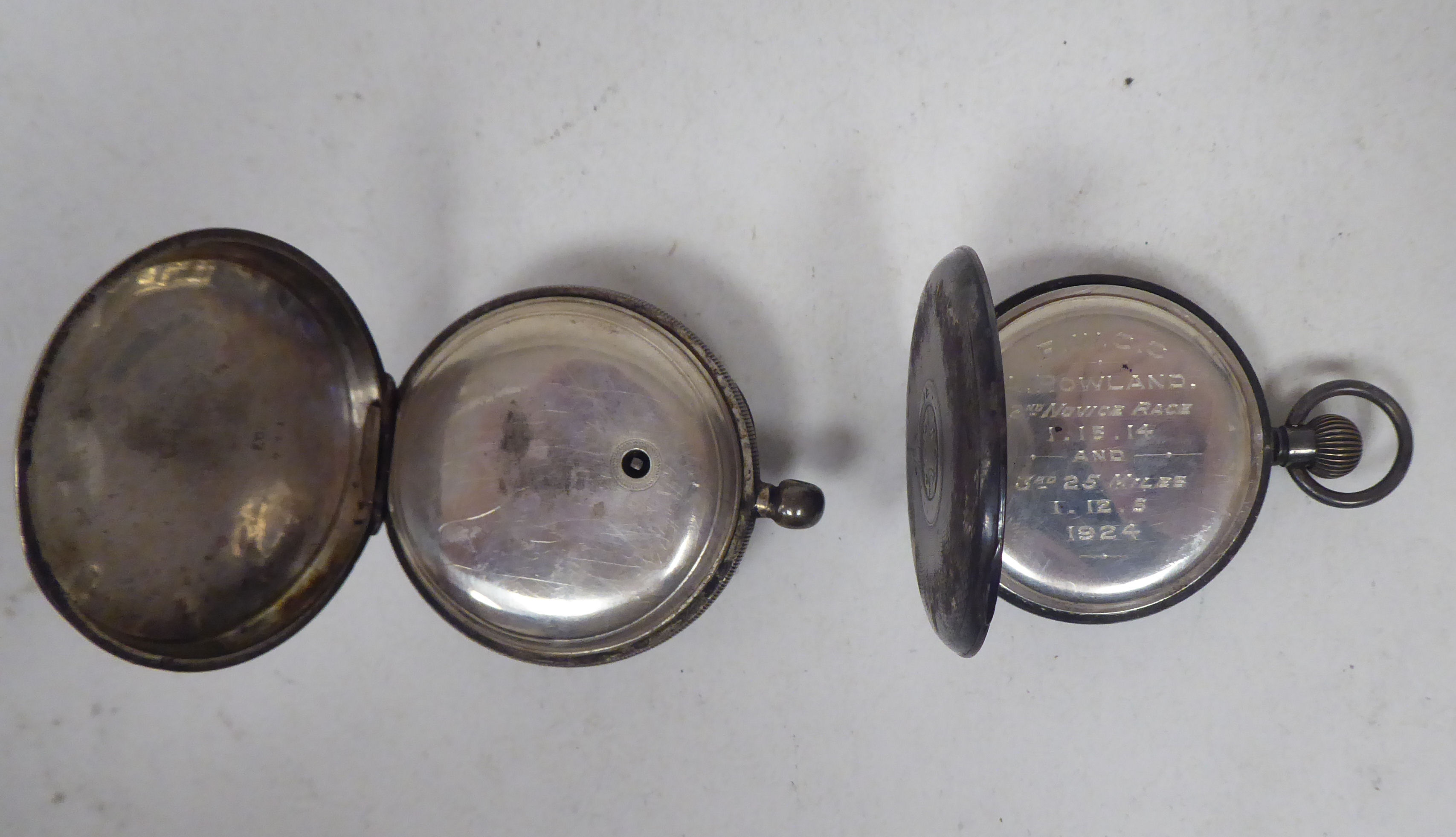 A Waltham silver cased pocketwatch, faced by a Roman dial; and another, faced by an Arabic dial - Image 3 of 6