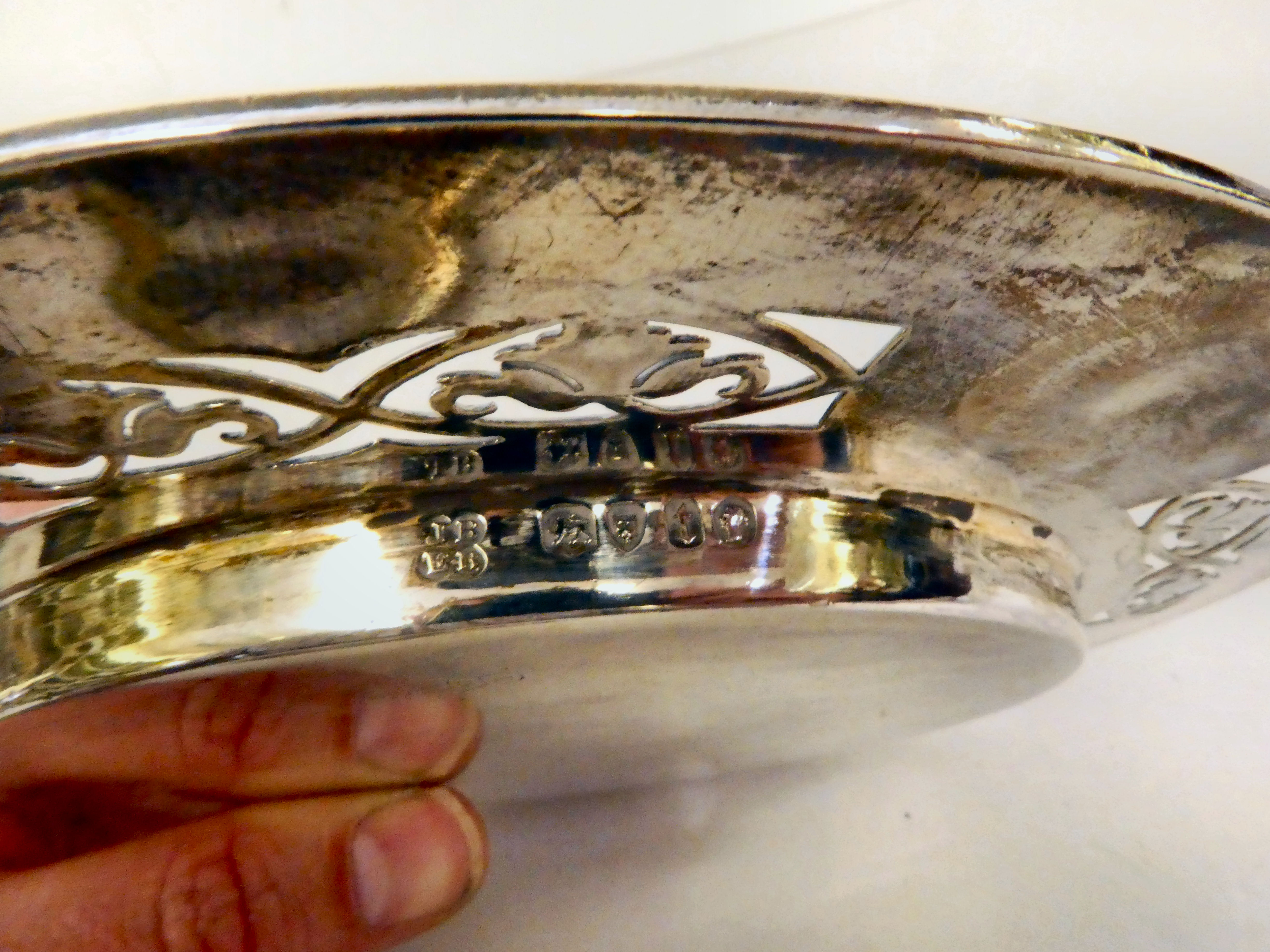 A silver lidded, glazed butter dish, on a silver tray  London 1874 - Image 5 of 7