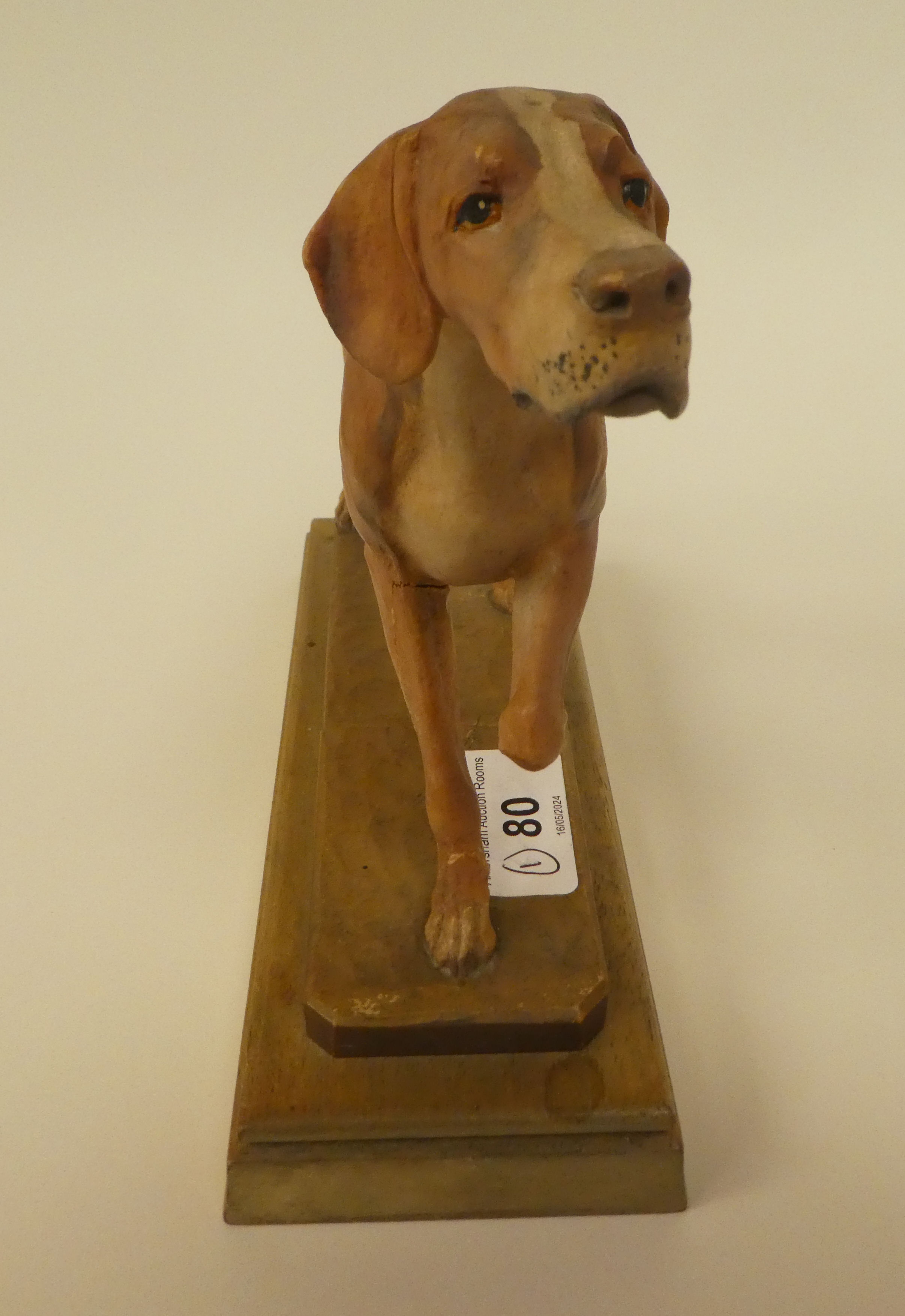 A carved softwood sculpture, a gun dog, on a plinth  bears the signature Diller  6"h overall - Image 4 of 4