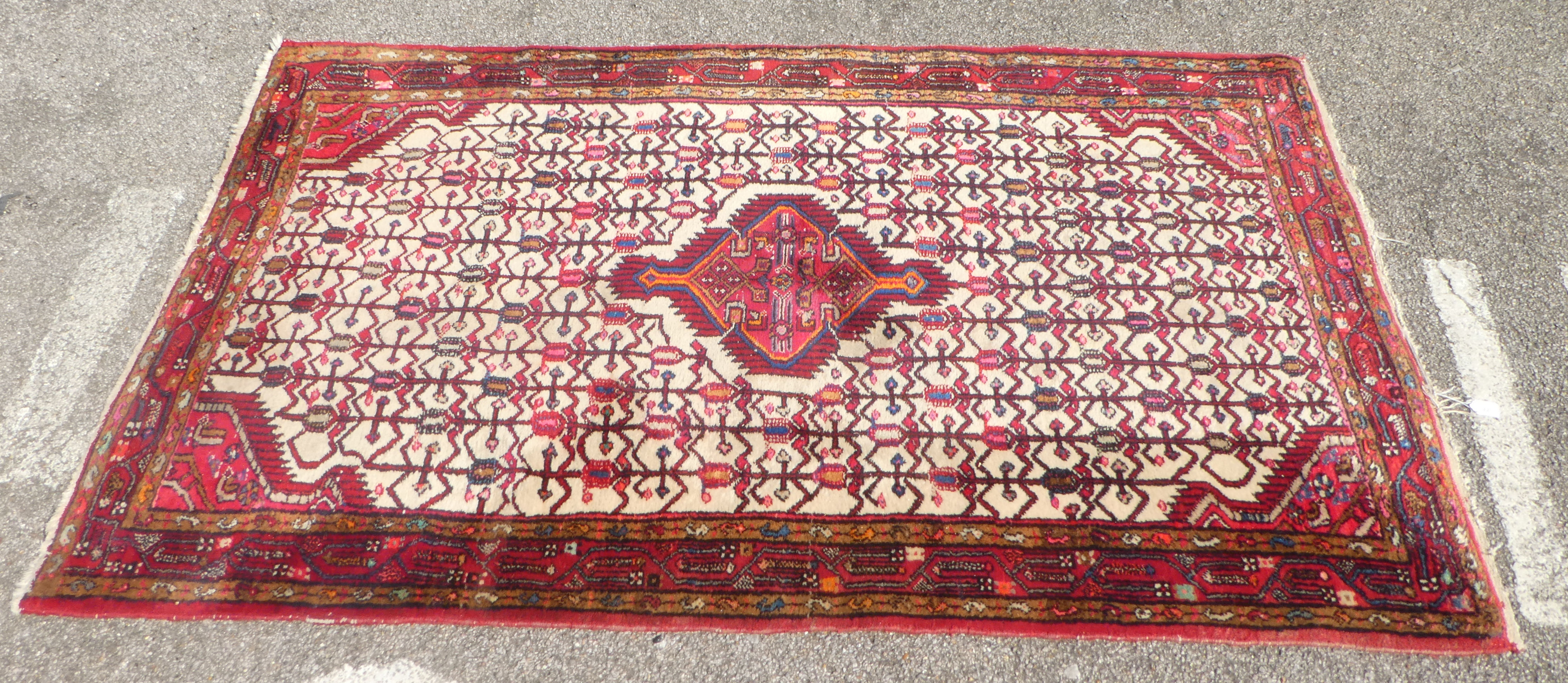 A Persian rug with a central motif, bordered by repeating stylised designs, on a multi-coloured - Bild 2 aus 4