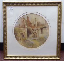 HH Hosband - 'St Anne's Chapel, Ripon'  watercolour  bears a signature & label verso  10"dia  framed