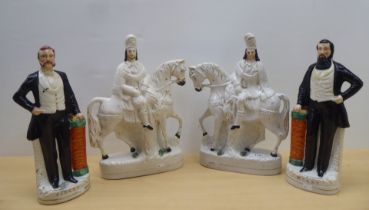 Victorian Staffordshire pottery figures: to include 'Moody'  14"h