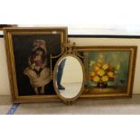 Pictures and mirrors: to include a mid 20thC gilt framed mirror with garland ornament  26" x 16"