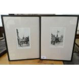After Edward J Cherry - two London scenes  monochrome etching prints  bearing pencil signature  3" x