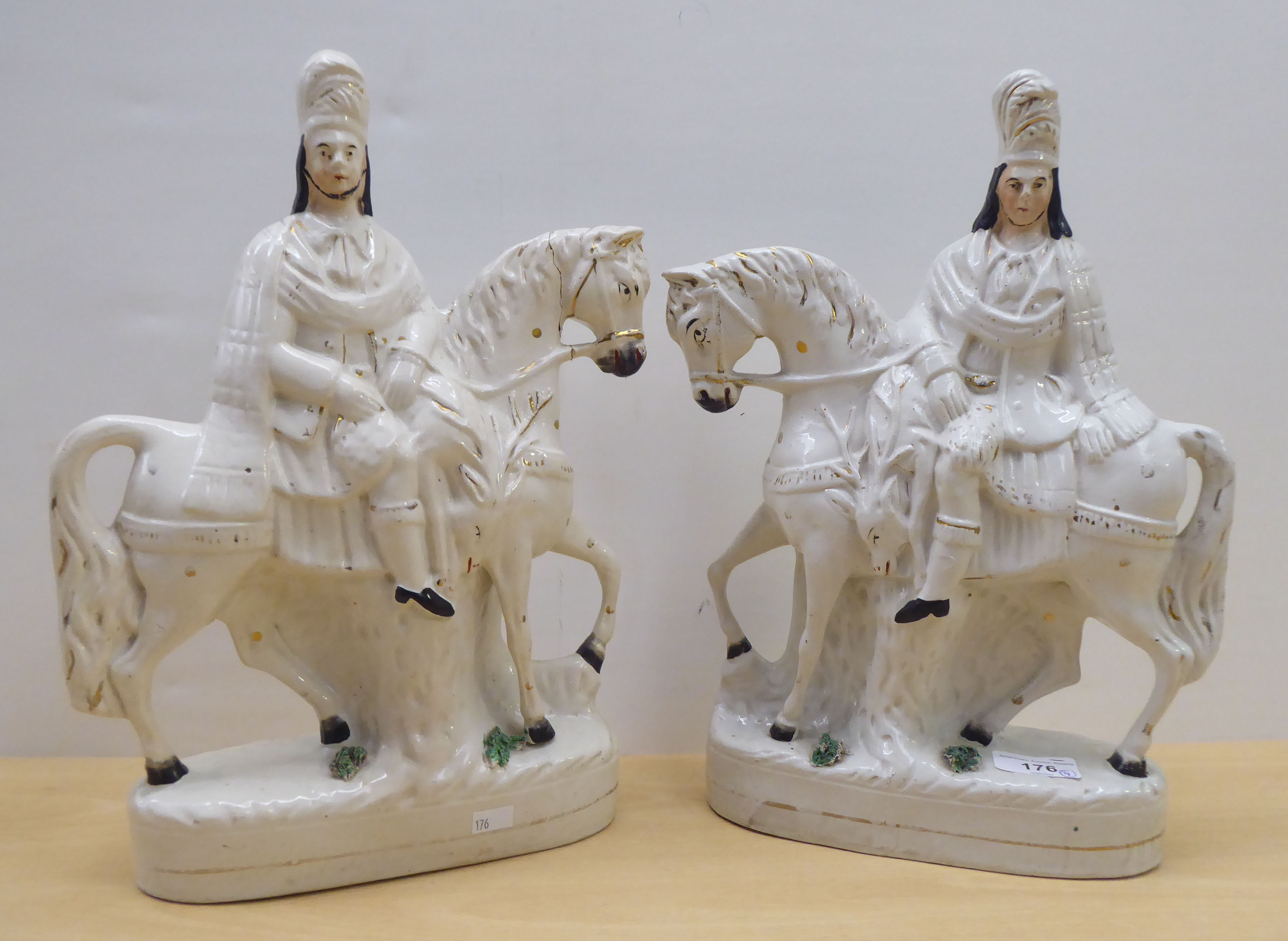 Victorian Staffordshire pottery figures: to include 'Moody'  14"h - Image 4 of 5