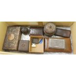 20thC Indian and other wooden and hide boxes, cigar sleeves and items of purpose