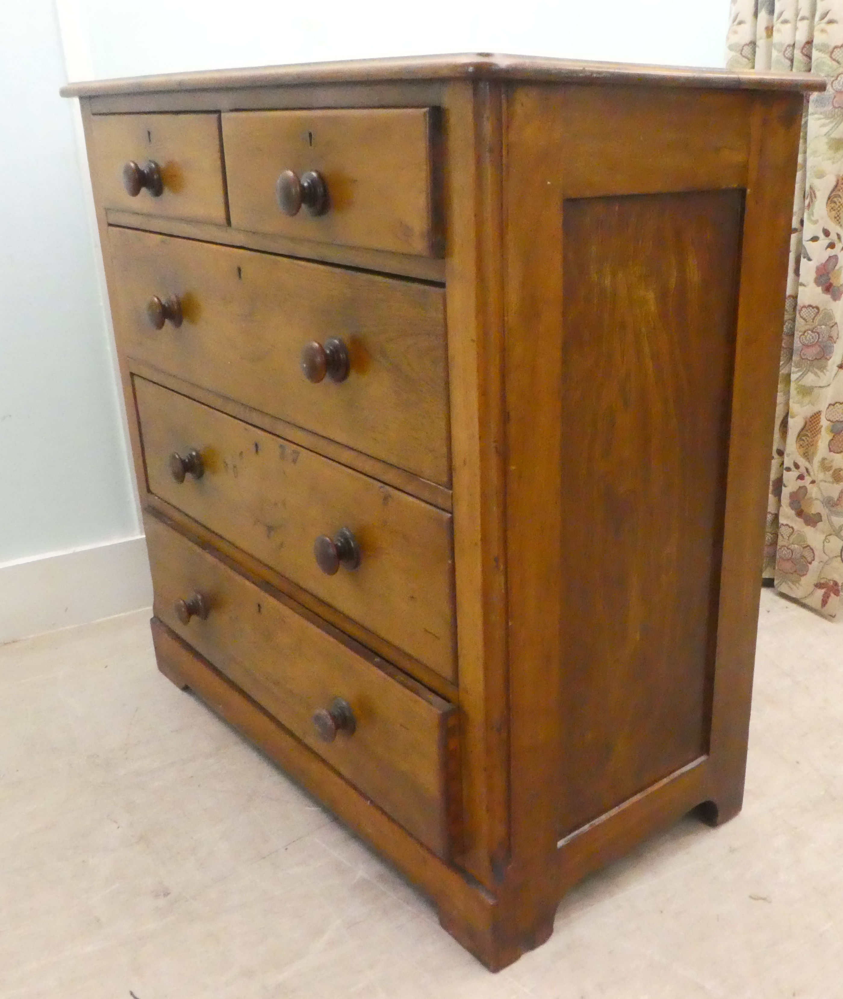 A late Victorian mahogany five drawer dressing chest, on a plinth  39"h  39"w - Image 5 of 5