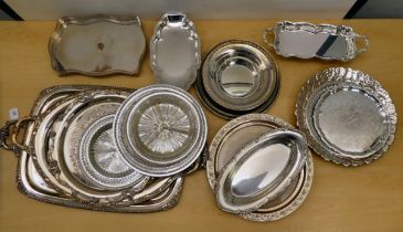 Silver plated tableware, mainly serving trays  largest 15" x 24"