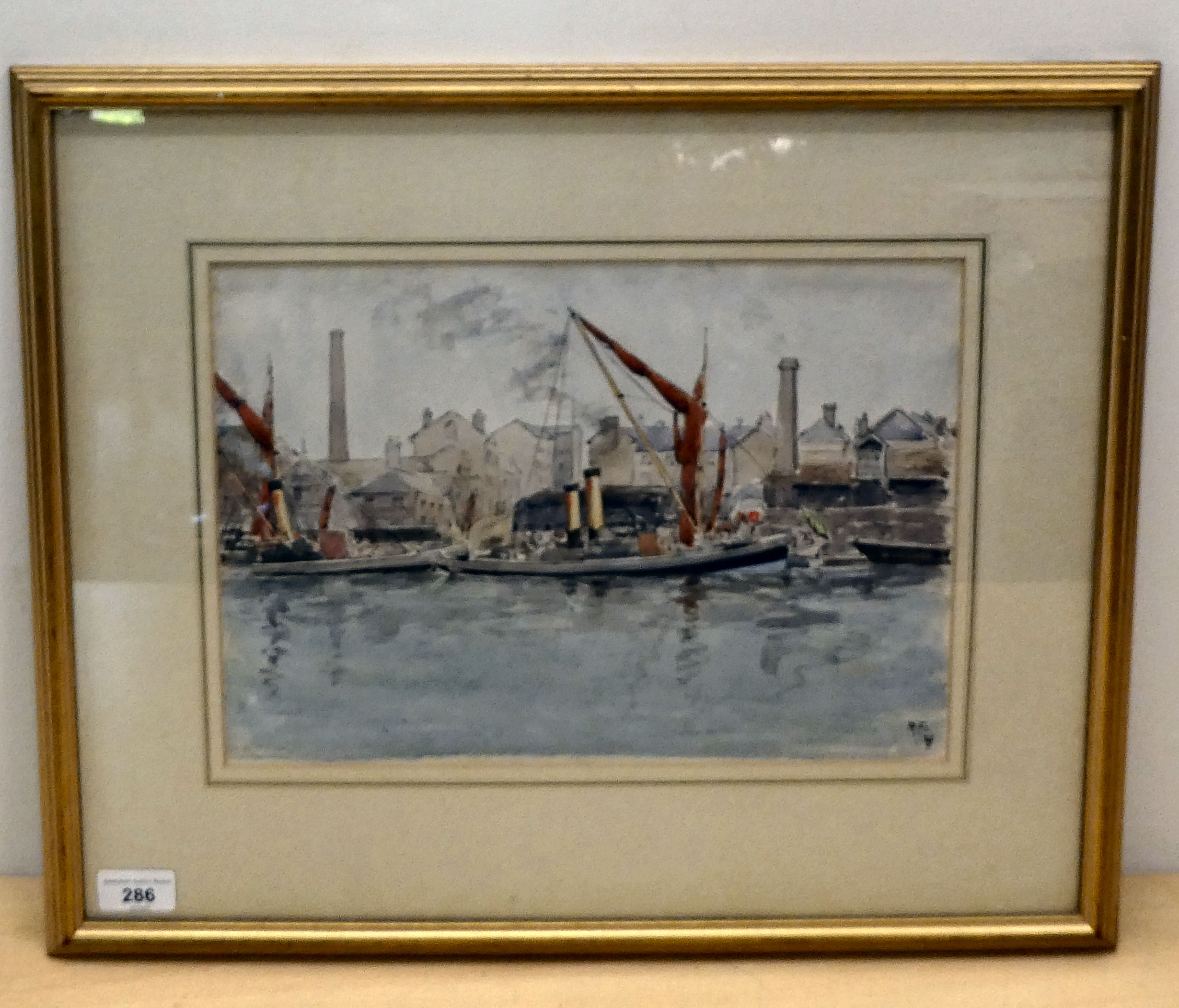 Richard French - 'Shipping Barges at Bristol'  watercolour  bears initials & dated '28 with a Sloane