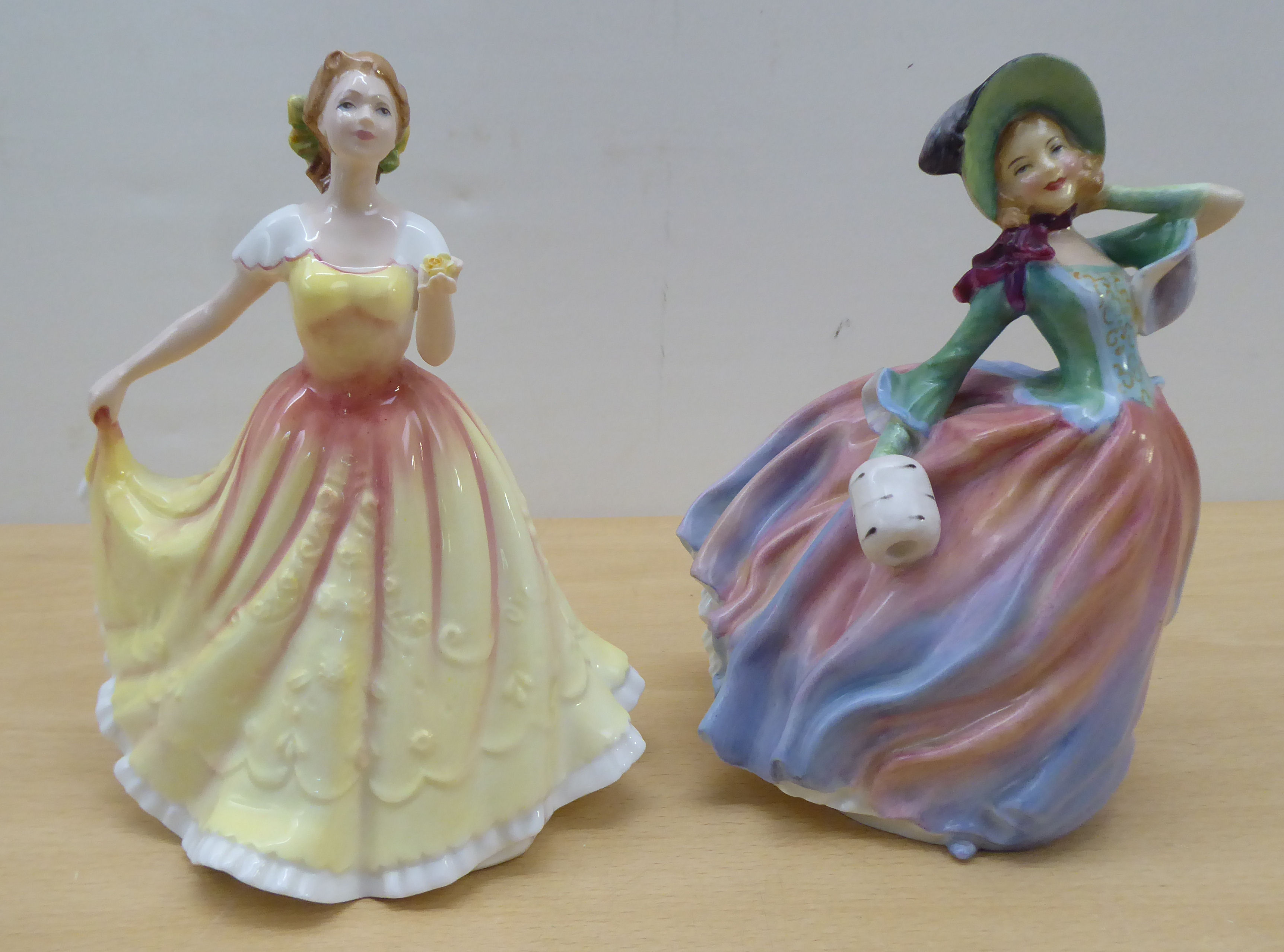 Seven Royal Doulton china figures: to include 'Autumn Breezes'  HN1911  7"h - Image 4 of 7