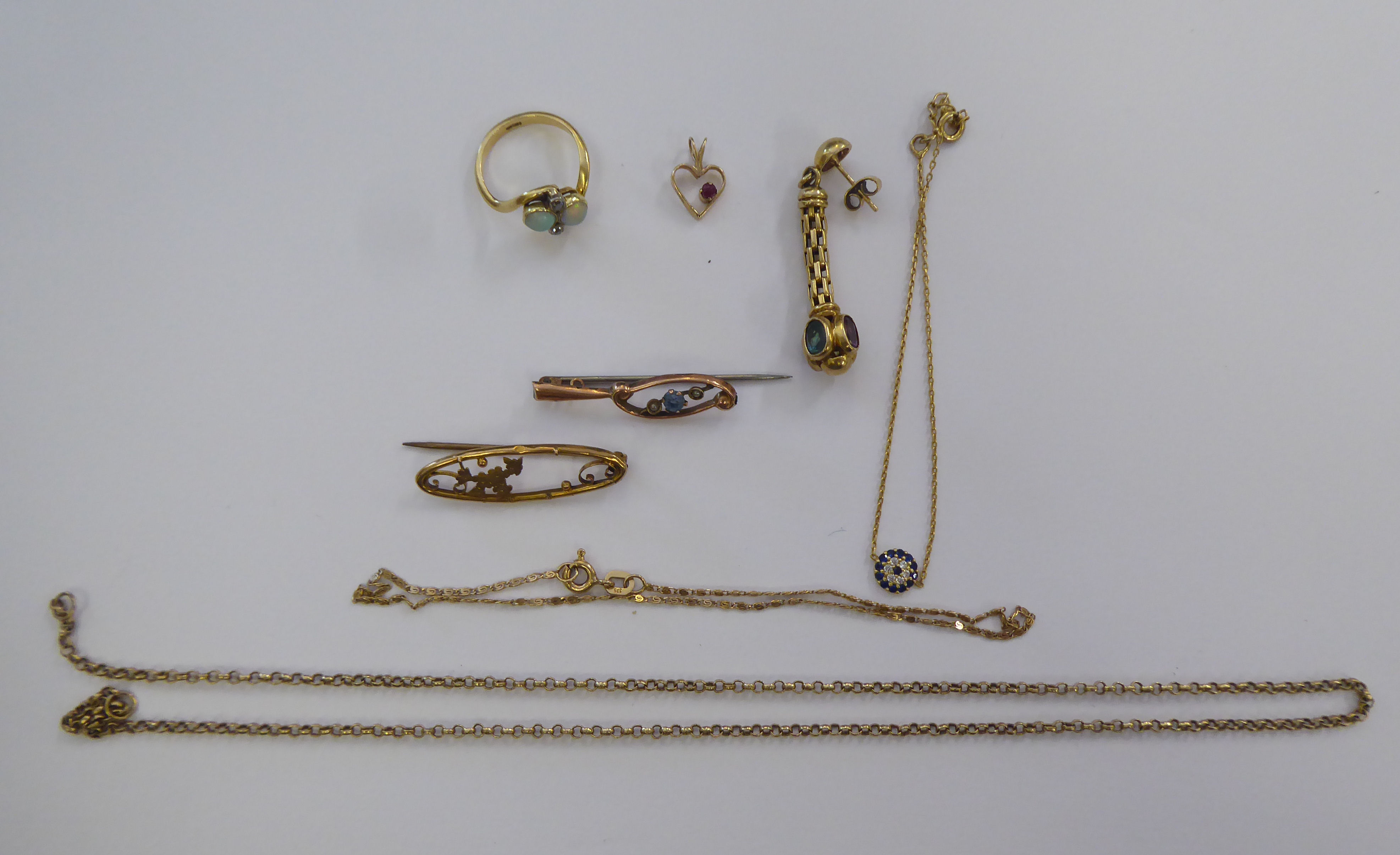 Items of personal ornament: to include two bar brooches and a pendant on a fine chain