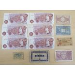 Uncollated banknotes: to include four consecutive 10 shillings  8OZ  237651-237654