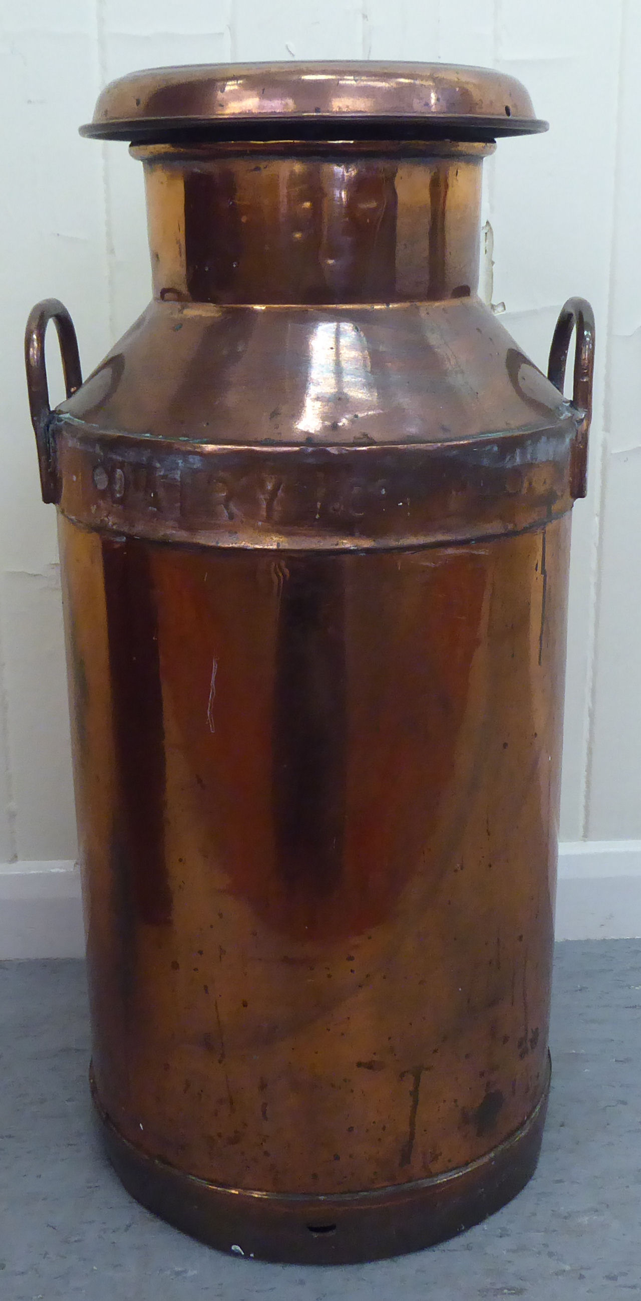 An early/mid 20thC copper Express Dairy Co twin handled milk churn  29"h - Image 3 of 4