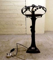 A modern Art Nouveau design patinated metal table lamp, the column incorporating a female figure