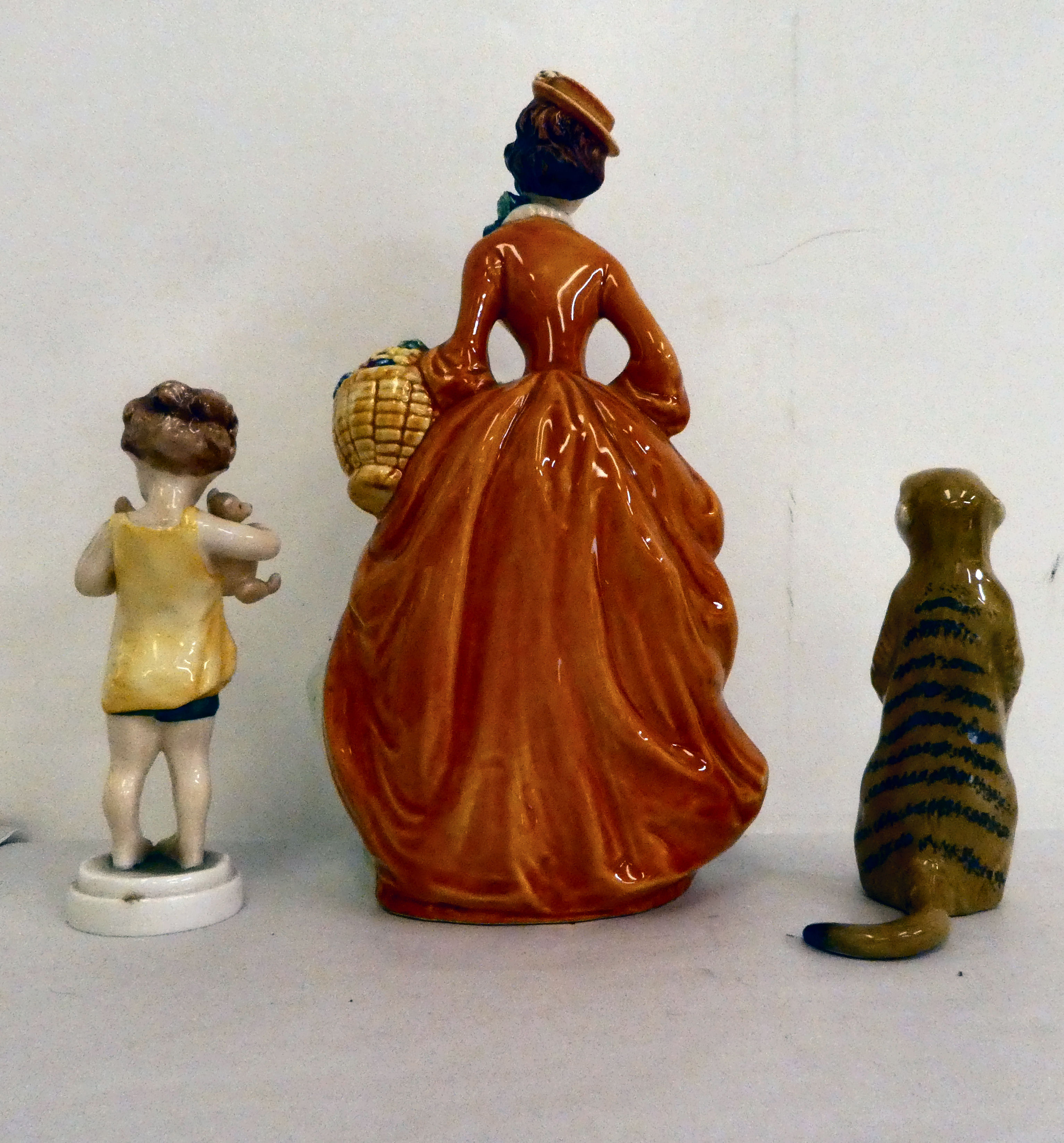 Ceramic ornaments: to include a Goebel china female figure  8"h; a Royal Worcester porcelain 'Poor - Image 2 of 5