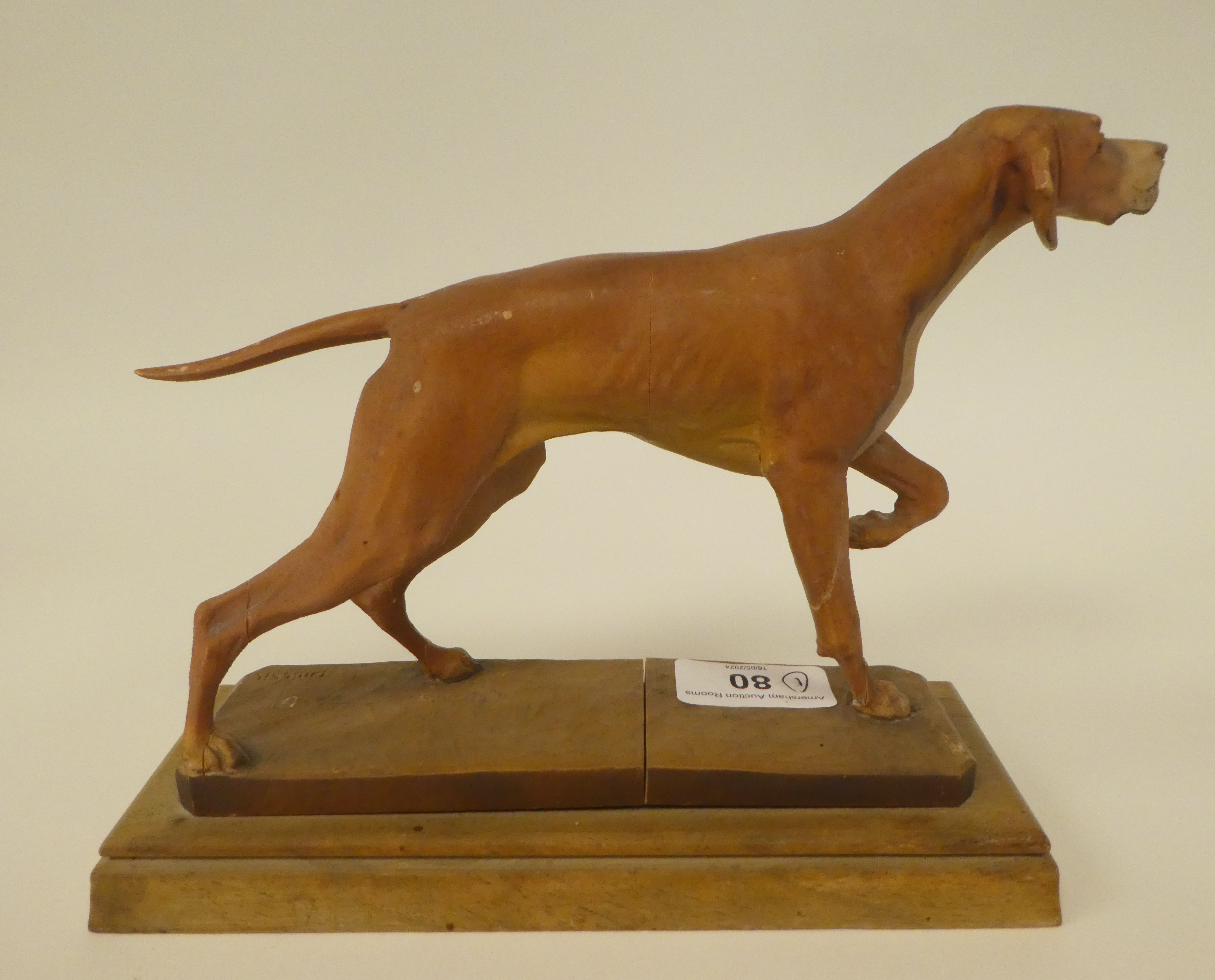 A carved softwood sculpture, a gun dog, on a plinth  bears the signature Diller  6"h overall - Image 3 of 4