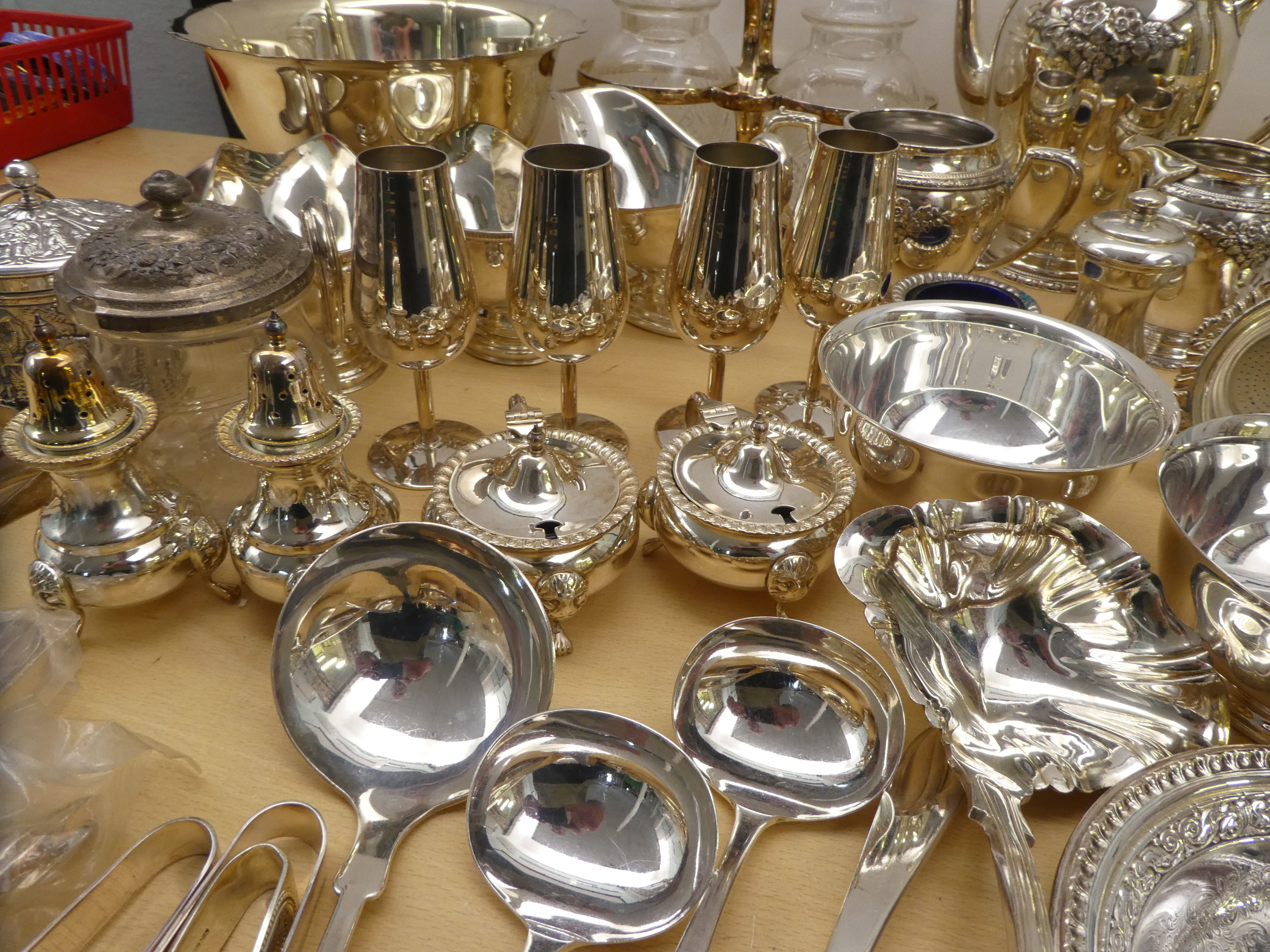 Silver plated tableware, mainly condiments pots and sauce boats - Image 3 of 7