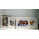 Marcelle Burton - four works: to include still life studies, mainly pen & watercolour  three bearing