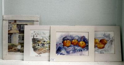 Marcelle Burton - four works: to include still life studies, mainly pen & watercolour  three bearing