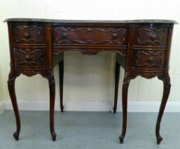 A 20thC Continental inspired mahogany kidney shaped three drawer dressing table, raised on