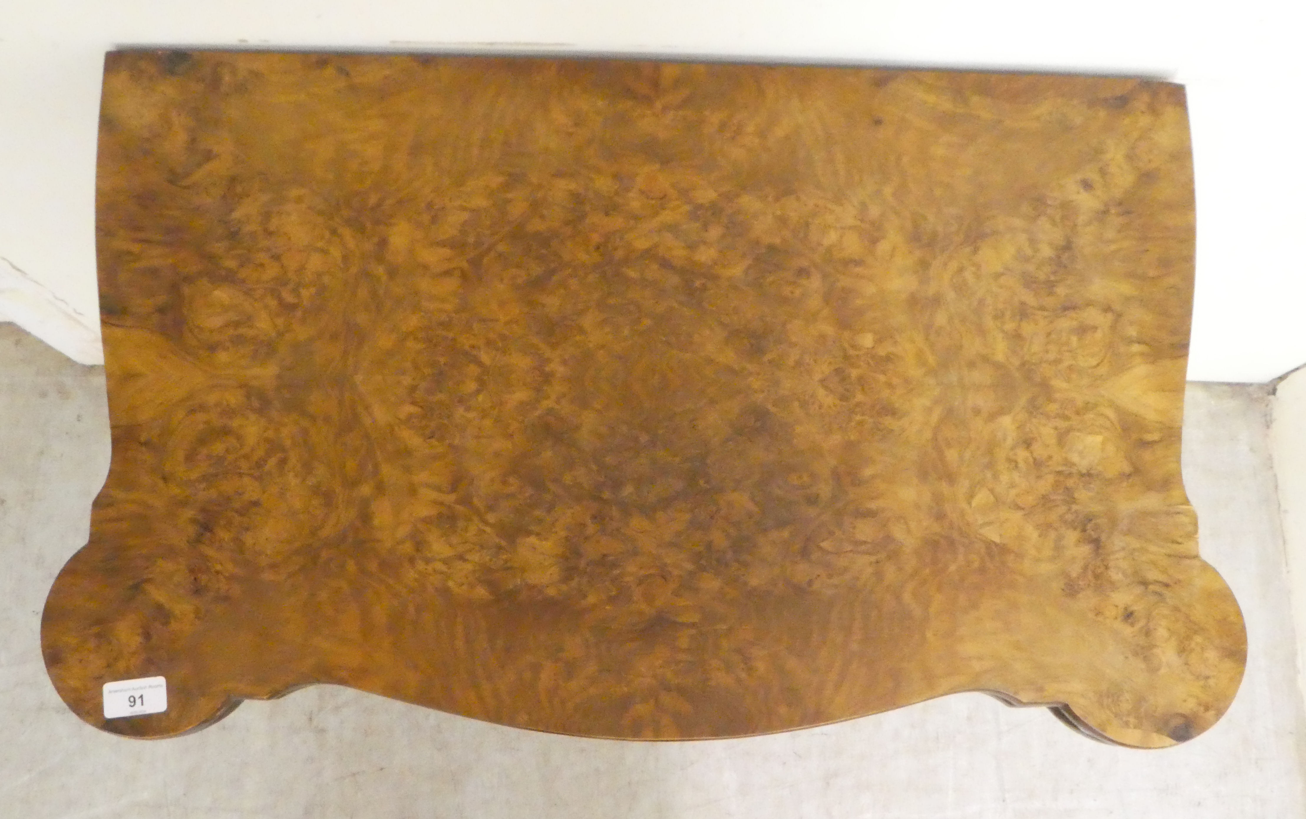 A mid 20thC Queen Anne style quarter walnut veneered card table, the hinged top over slender legs - Image 2 of 6