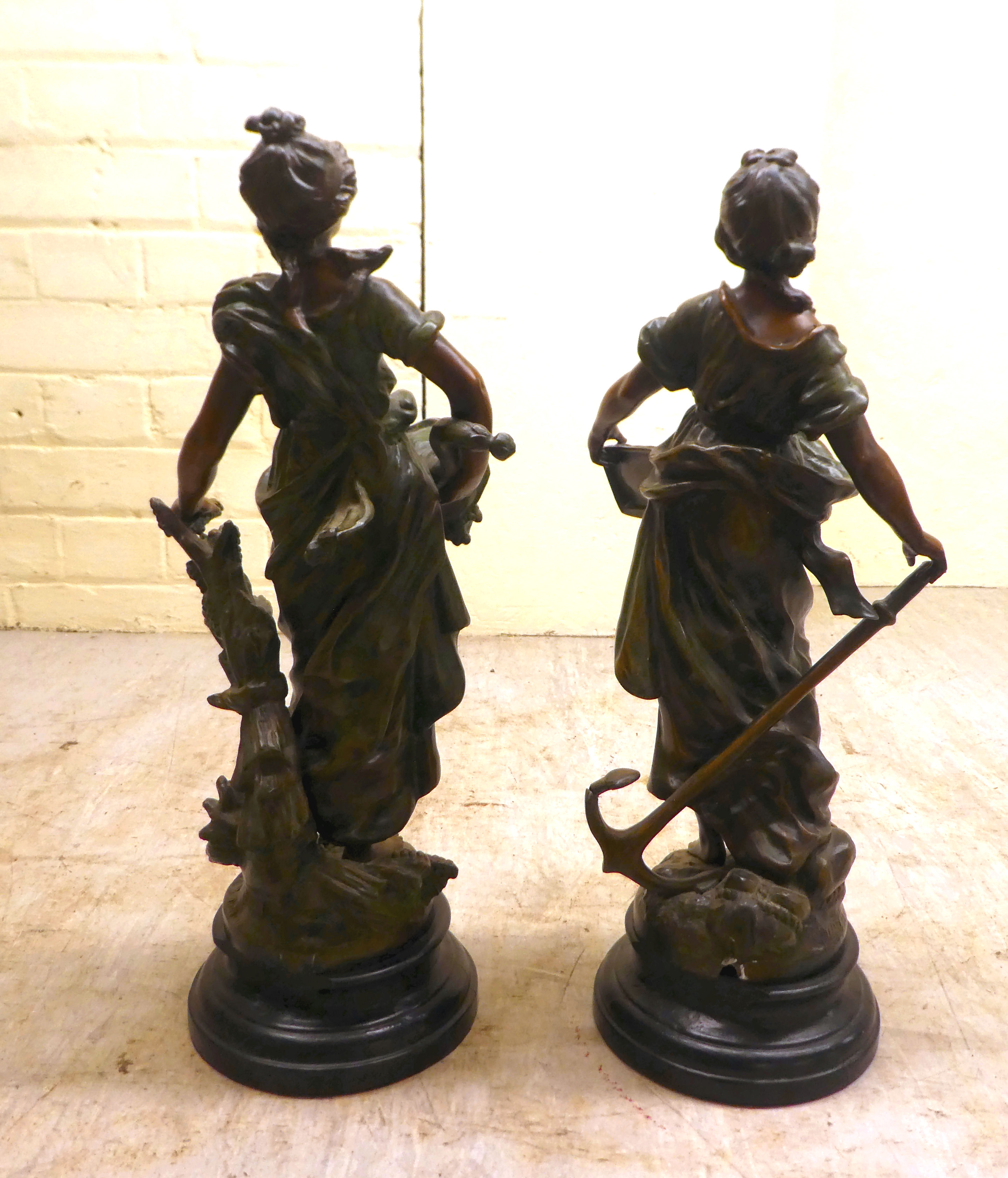 Two late 19thC French painted spelter figures 'Agriculture' and 'Commerce'  19.5"h - Image 5 of 7