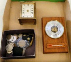 A mixed lot: to include uncollated coins; a timepiece; and a barometer