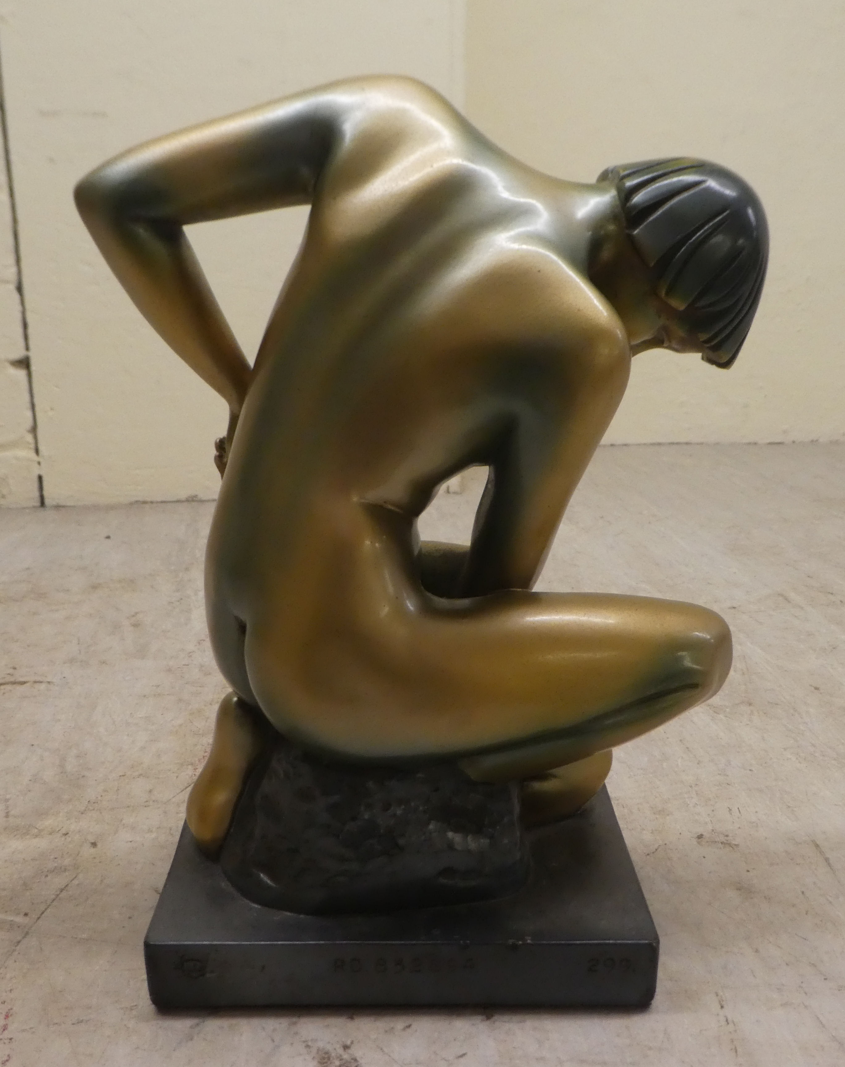 A 1930s Art Deco painted plaster figure, a kneeling nude  12.5"h - Image 3 of 7