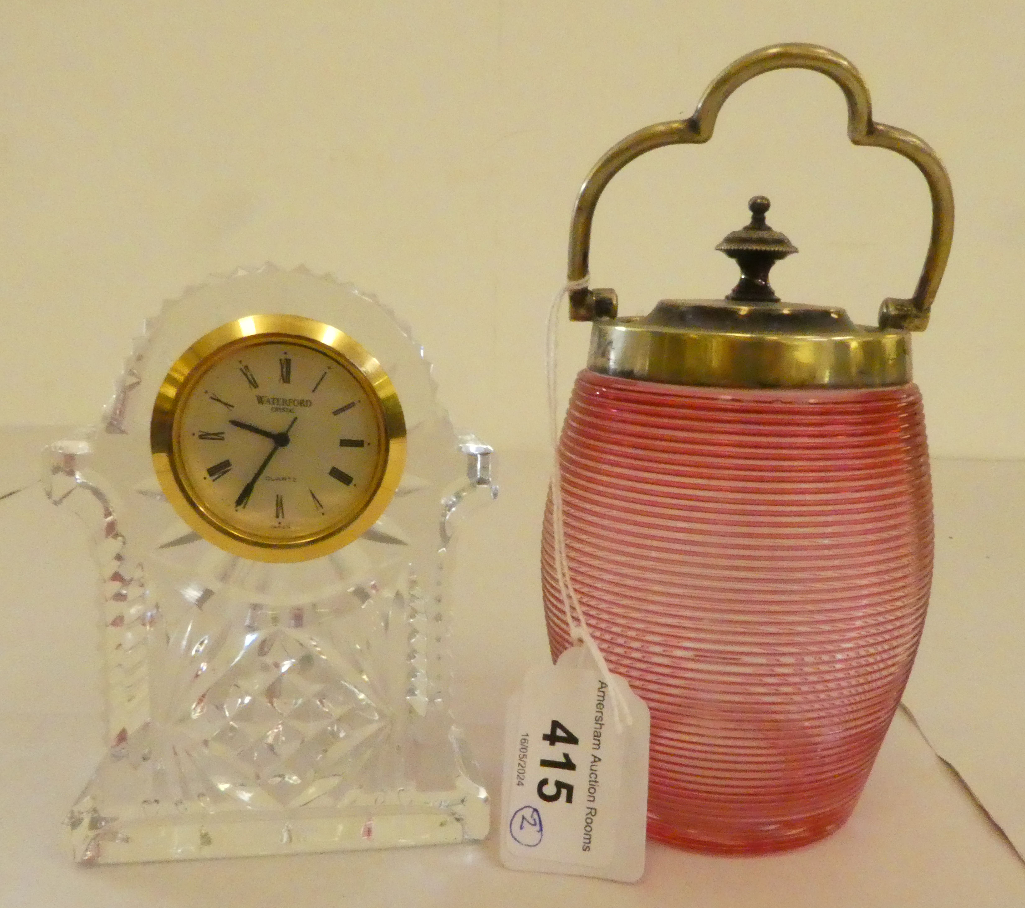 Glassware: to include a Cranberry preserve pot with a silver plated collar and lid  5"h