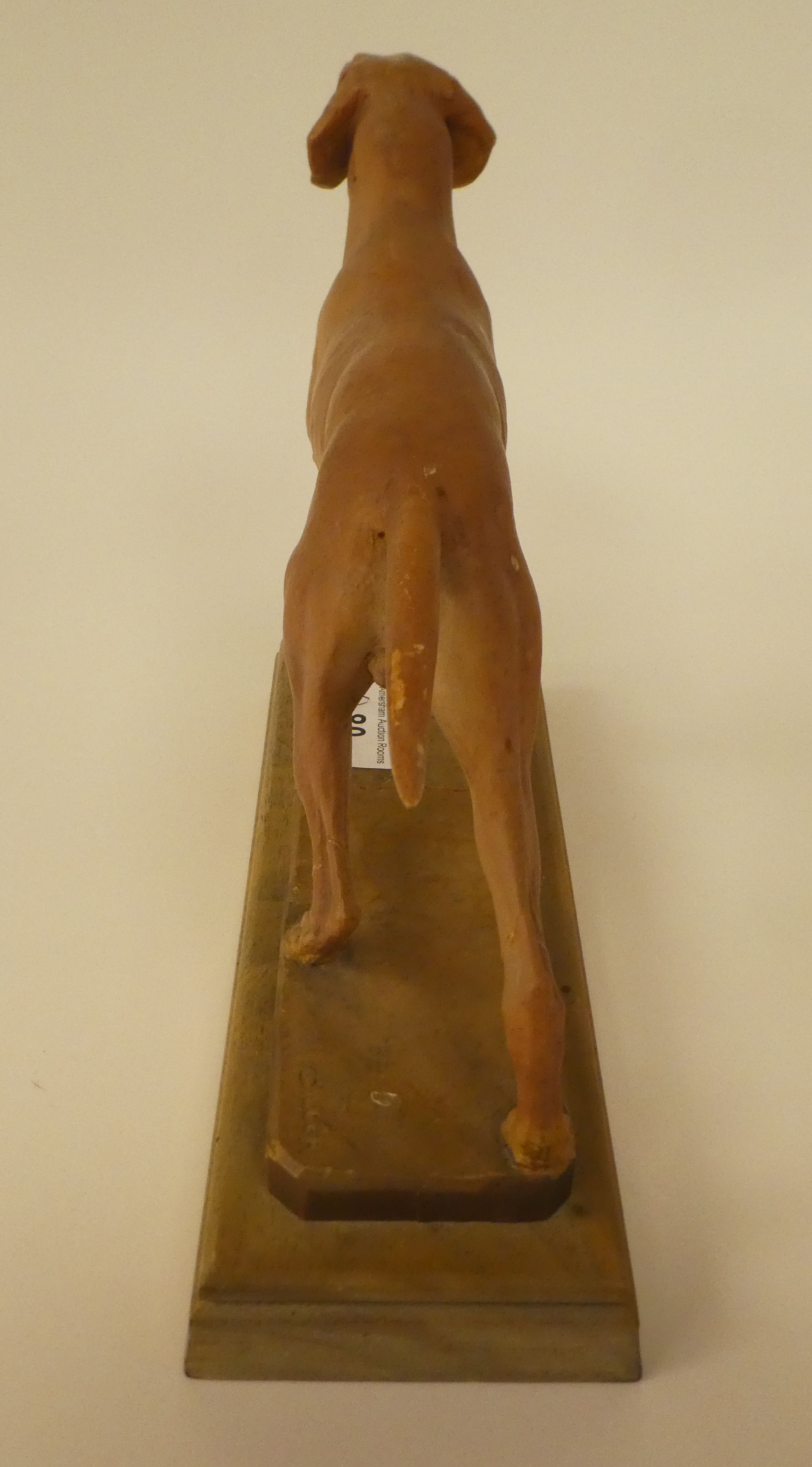 A carved softwood sculpture, a gun dog, on a plinth  bears the signature Diller  6"h overall - Image 2 of 4