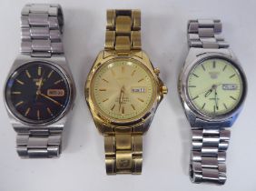 Three variously cased and strapped Seiko wristwatches