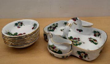 A Hammersley fine bone china strawberry dish, sugar basin, cream jug and eight bowls