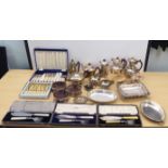 Silver plate: to include a fruit basket of rectangular pierced form with swing handle  12"w