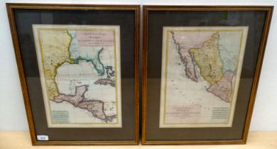 Two early 19thC 'Mexique' coloured maps  10" x 14"